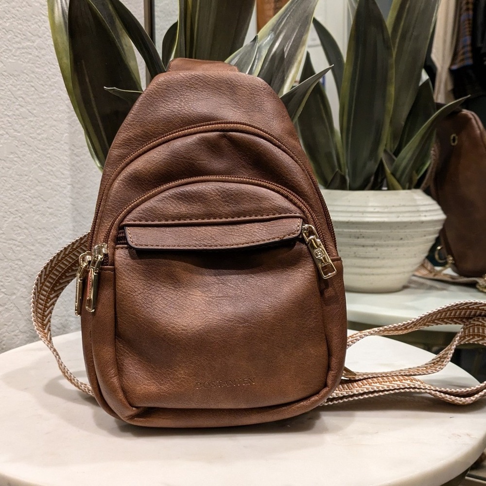 Bostanten Sling Bag Crossbody Women Small Brown Boho Chevron Guitar Strap Vegan